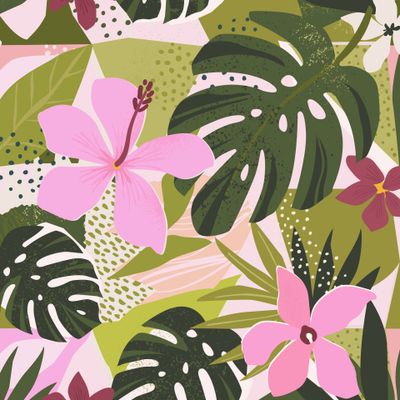 Тропические цветы и листья