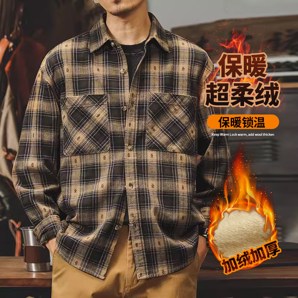 Американская классическая ретро клетчатая рубашка с длинными рукавами мужская