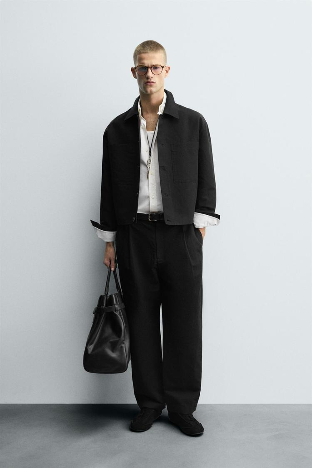 ZARA КУРТКА-РУБАШКА СВОБОДНОГО КРОЯ С КАРМАНАМИ, ЧЕРНЫЙ