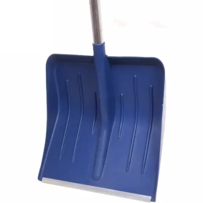 Лопата снеговая пластиковая 410*400 мм, цветная, с алюм.планкой, с алюм.черенком и V-ручкой, d=32