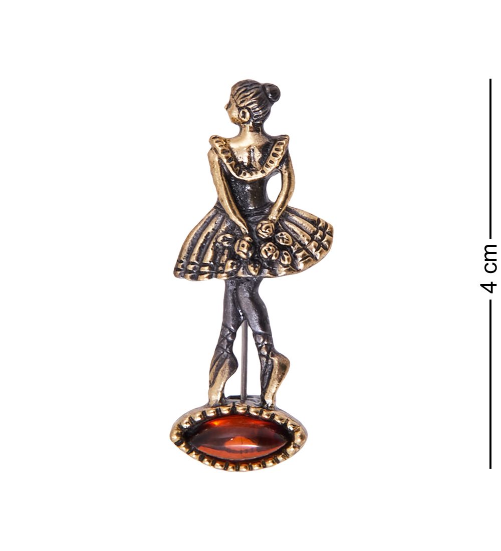 AM-3821 Брошь «Балерина с Цветами» (латунь, янтарь)