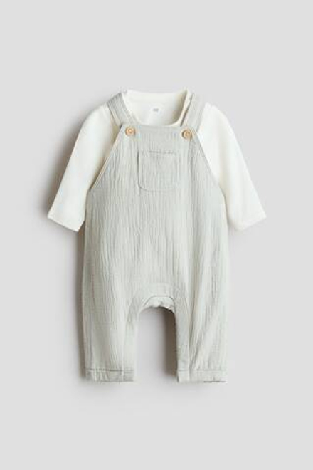 H&M Комплект из 2 предметов, светло-зеленый/белый