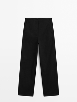 Massimo Dutti Брюки из хлопка с широкими штанинами без пояса, черный
