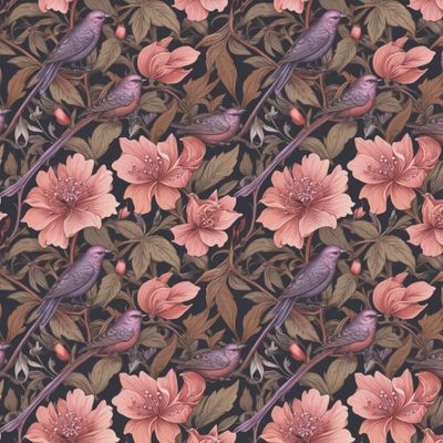 Цветы и птицы в розово-сиреневых оттенках