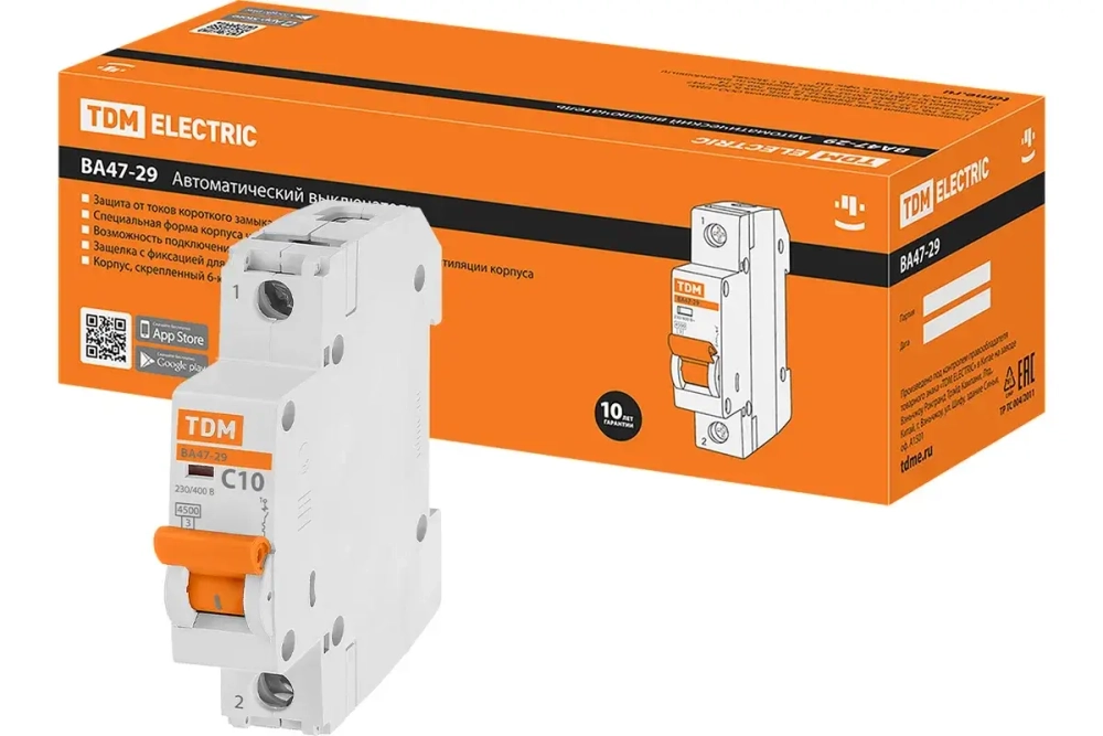 Автоматический выключатель BA 47-29, C 10A, 230/400V, 1P, TDM