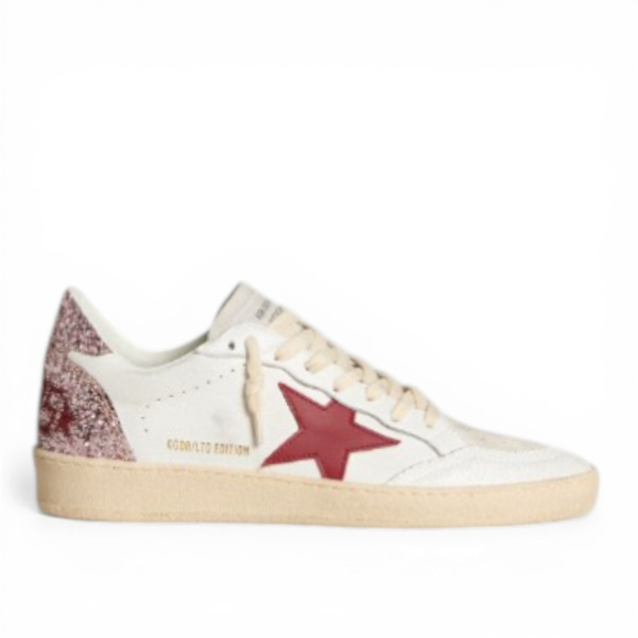 Кеды Women's Ball Star LTD with red leather star and pink glitter heel tab