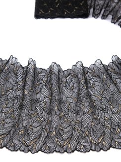 03-247 Кружево эластичное 20 см, Galaxy, черный/золото
