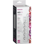 Удлинитель с сетевым фильтром Defender DFS 135, белый, 5 розеток, 5 м.