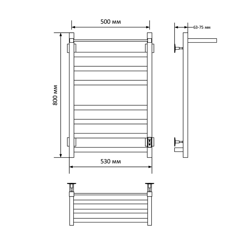 Полотенцесушитель MIXLINE TRIUMPH  80х50 (таймер, 545Вт, 7 перекладин + ПОЛКА) электрический ЧЕРНЫЙ