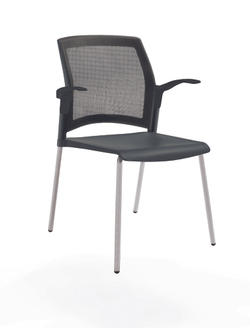 стул Rewind на 4 ногах, каркас серый, пластик черный, спинка-сетка, с открытыми подлокотниками