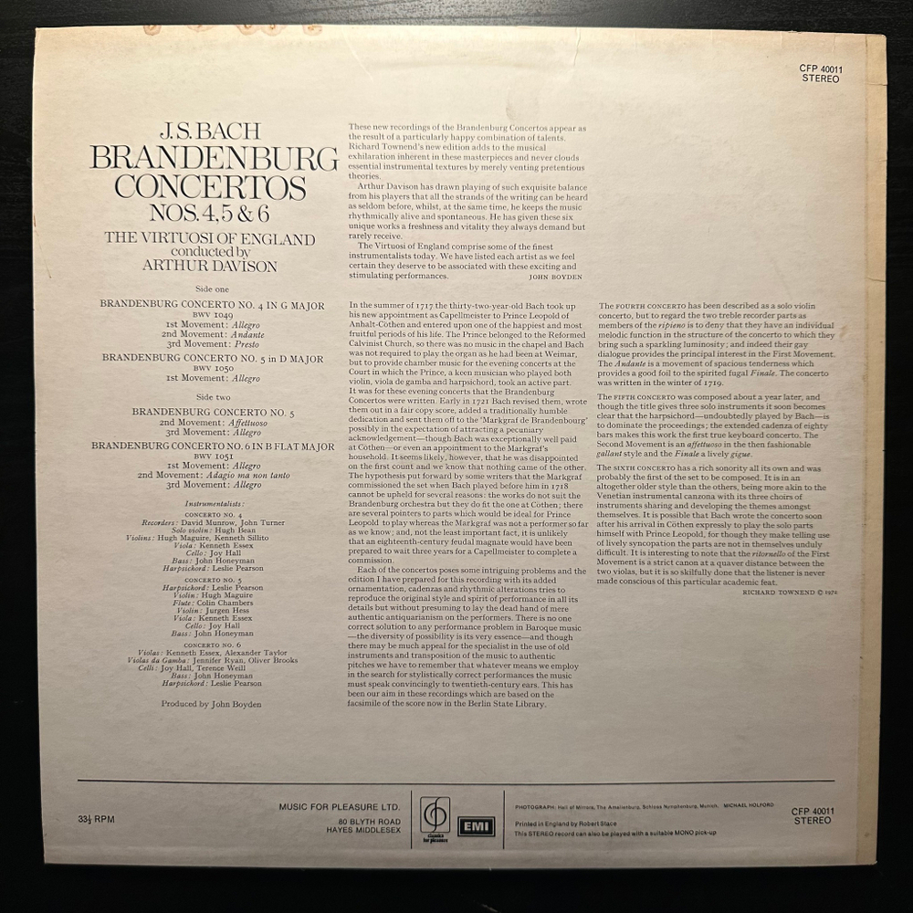 Бах - Бранденбургские концерты №4, №5, №6 (Англия 1972г.)