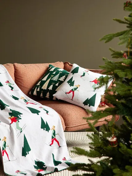 Плед из хлопка с новогодним рисунком let's ski из коллекции new year essential, 130x180 см