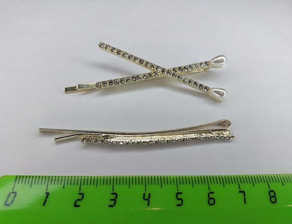 Набор  Невидимки в виде "Спичек" со стразами. Цвет золото. В количестве 2 шт