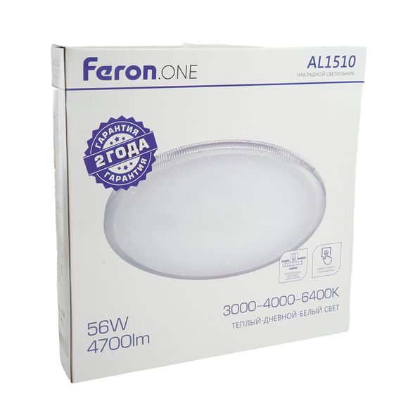 Светильник накладной со светодиодами 56W, 4700Lm, 3000К-4000К-6400K, AL1510 Feron.ONE 51416