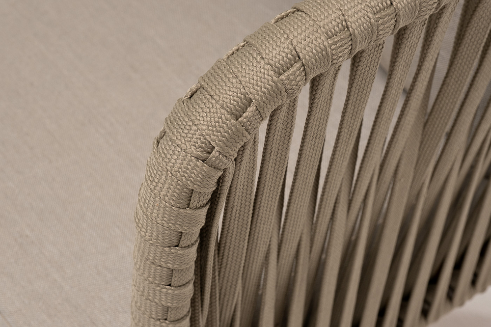 "Мальорка" диван 3-местный плетеный из роупа, основание дуб, роуп серо-коричневый 23мм, ткань бежевая 15052