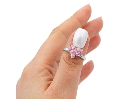 Кольцо Сердце с розовыми кристаллами