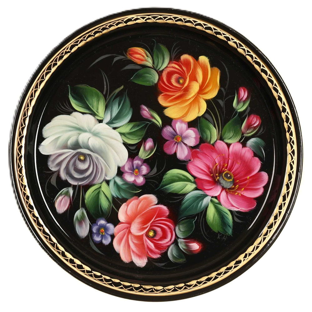 Жостовский поднос декоративный, размер 22 см (A5), металлический