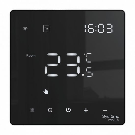 Термостат программируемый ArtGallery 16А с Wi-Fi для электрич. теплого пола моноблочный черн. SE GAL001038