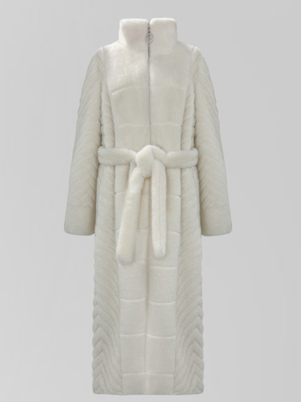 Шуба Barilafeni 88080 на молнии с прорезными карманами и поясом