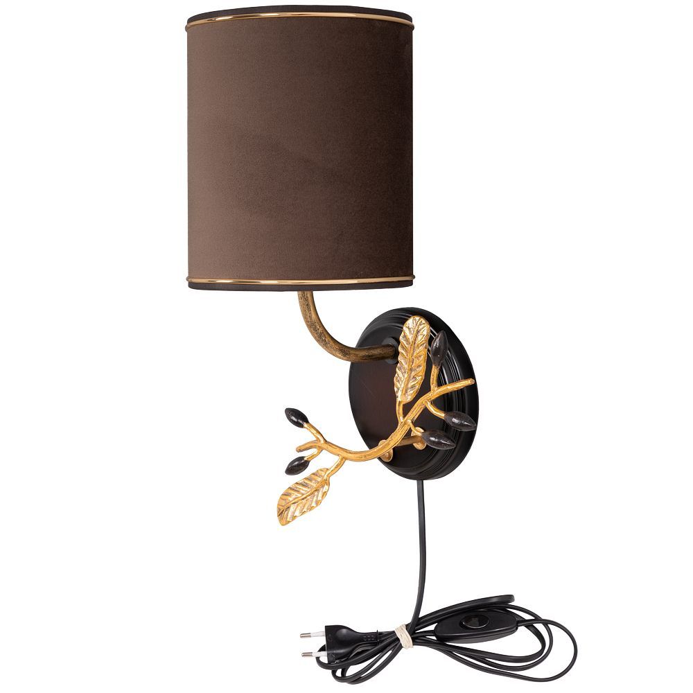 Бра настенный светильник Oliva Branch (Олива Бранч) Каштан правое Амбер с абажуром Терра Шоколад