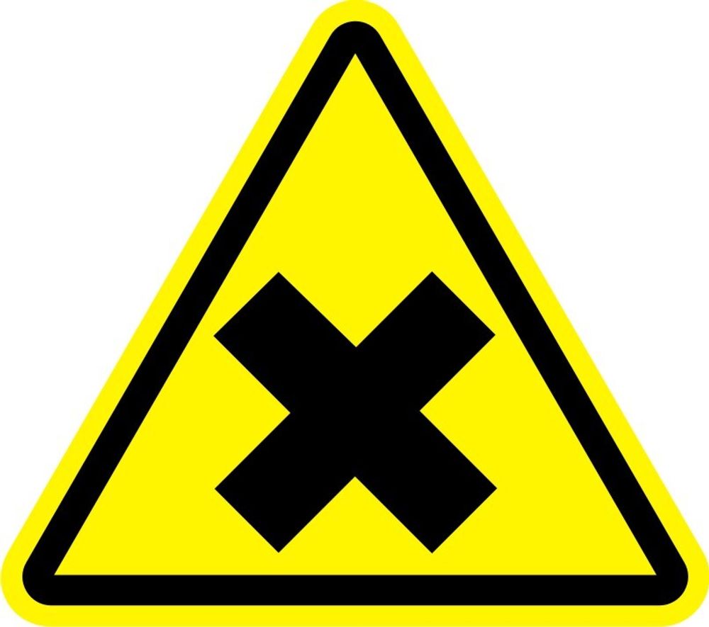Знак W18 Осторожно, вредные для здоровья аллергические (раздражающие) вещества (наклейка, табличка)