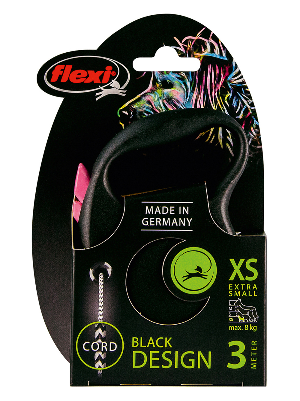 Поводок-рулетка Flexi Black Design XS. Трос 3 м. для собак до 8 кг. Розовый