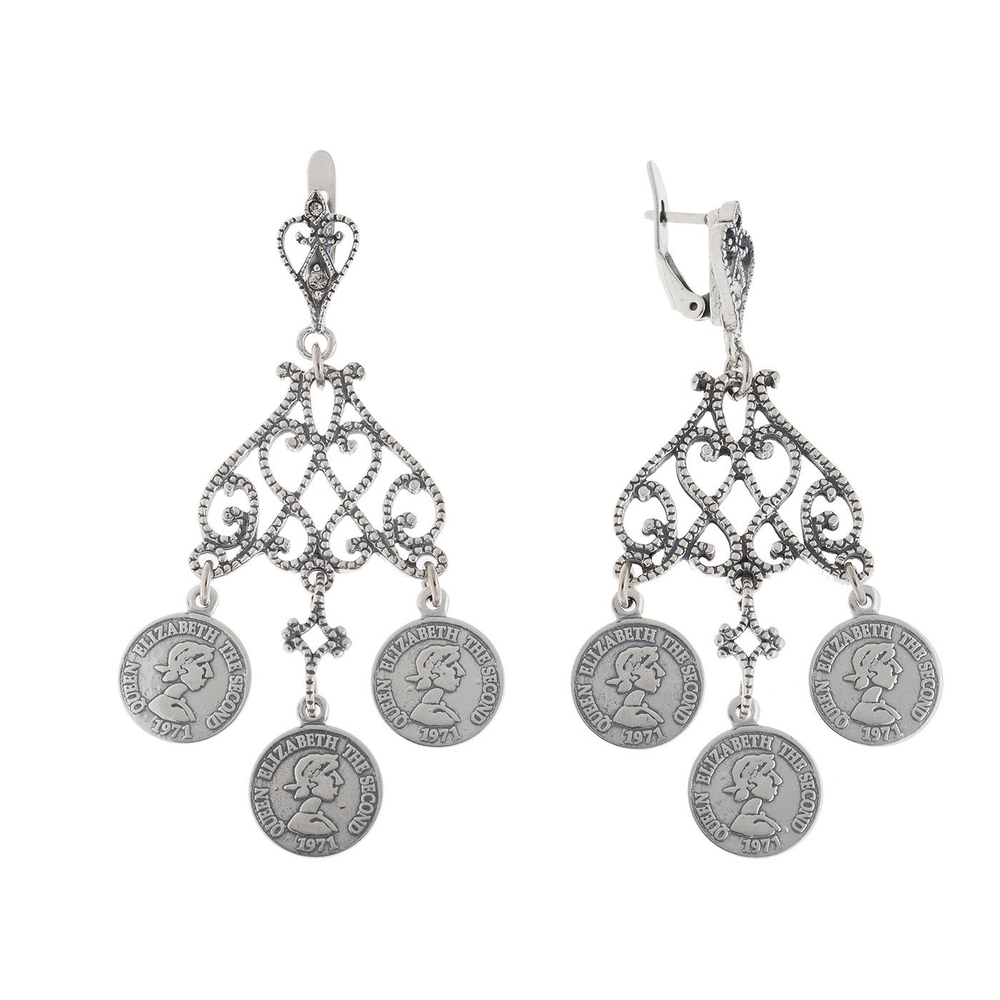 "Помпозо" серьги в серебряном покрытии из коллекции "Музыка" от Jenavi  с английским замком