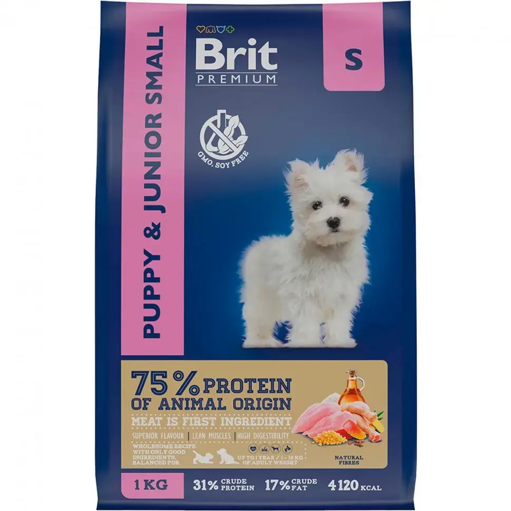 Brit premium dog puppy and junior small сухой корм для щенков и молодых собак мелких пород с курицей - 1 кг