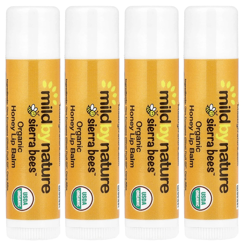 Mild By Nature, Sierra Bees™, органические бальзамы для губ, мёд, упаковка из 4 шт. по 4,25 г (0,15 унции)