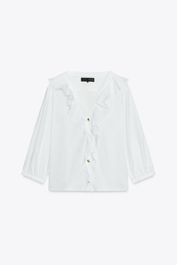 ZARA РУБАШКА ИЗ ПОПЛИНА, БЕЛЫЙ