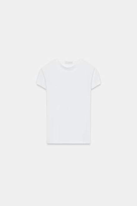 ZARA ФУТБОЛКА ОБЛЕГАЮЩЕГО КРОЯ С КОРОТКИМИ РУКАВАМИ, БЕЛЫЙ