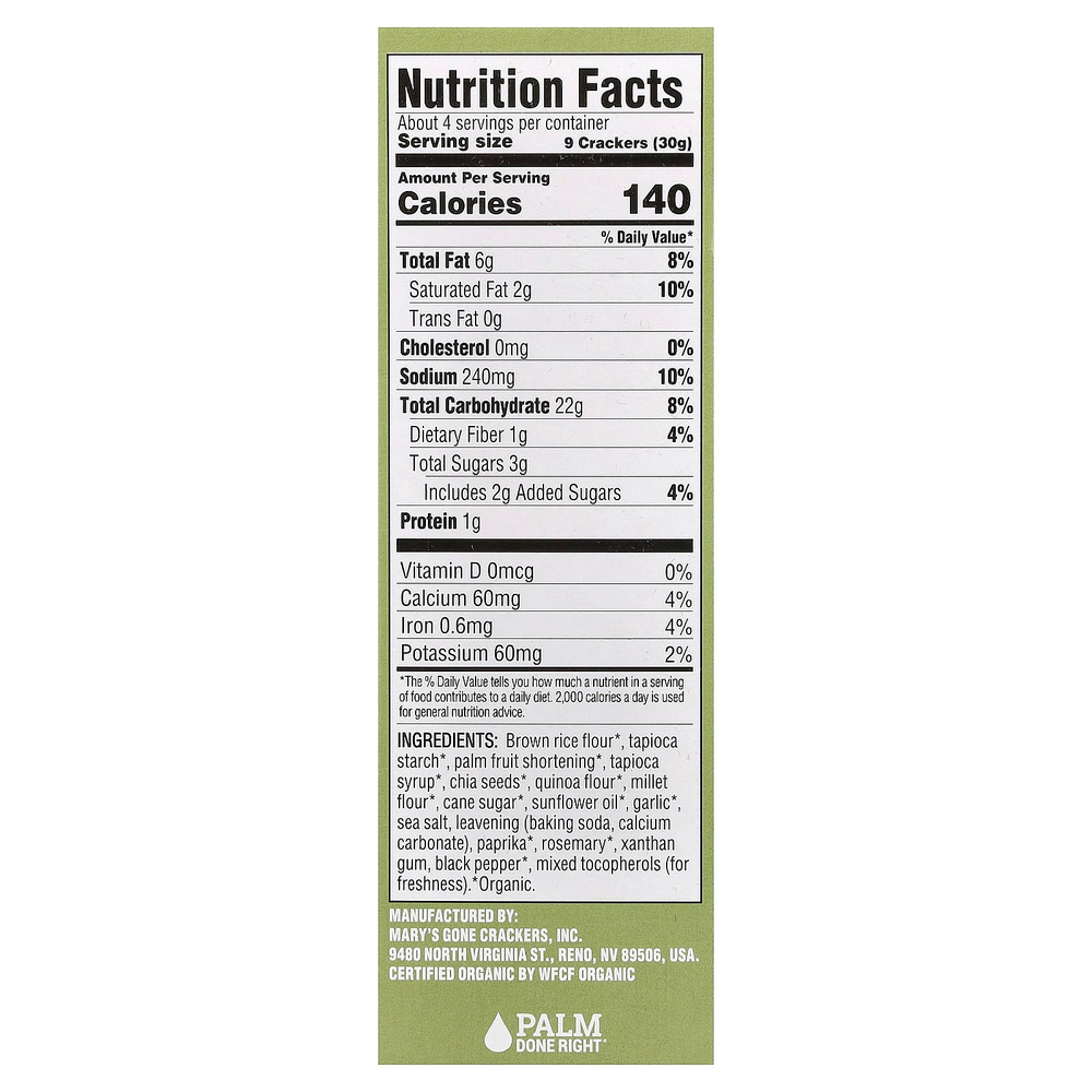 Mary's Gone Crackers, Organic Real Thin Crackers™, чеснок и розмарин, 113 г (4 унции)