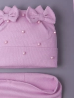 Шапка для девочки на осень с бусинами и снуд