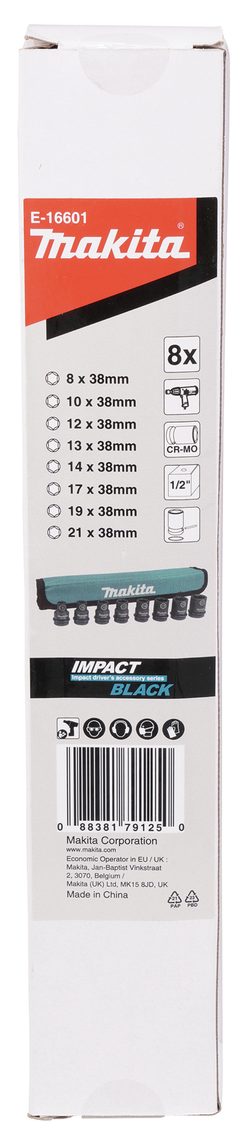 Набор ударных торцовых головок Makita Impact Black 1/2" E-16601
