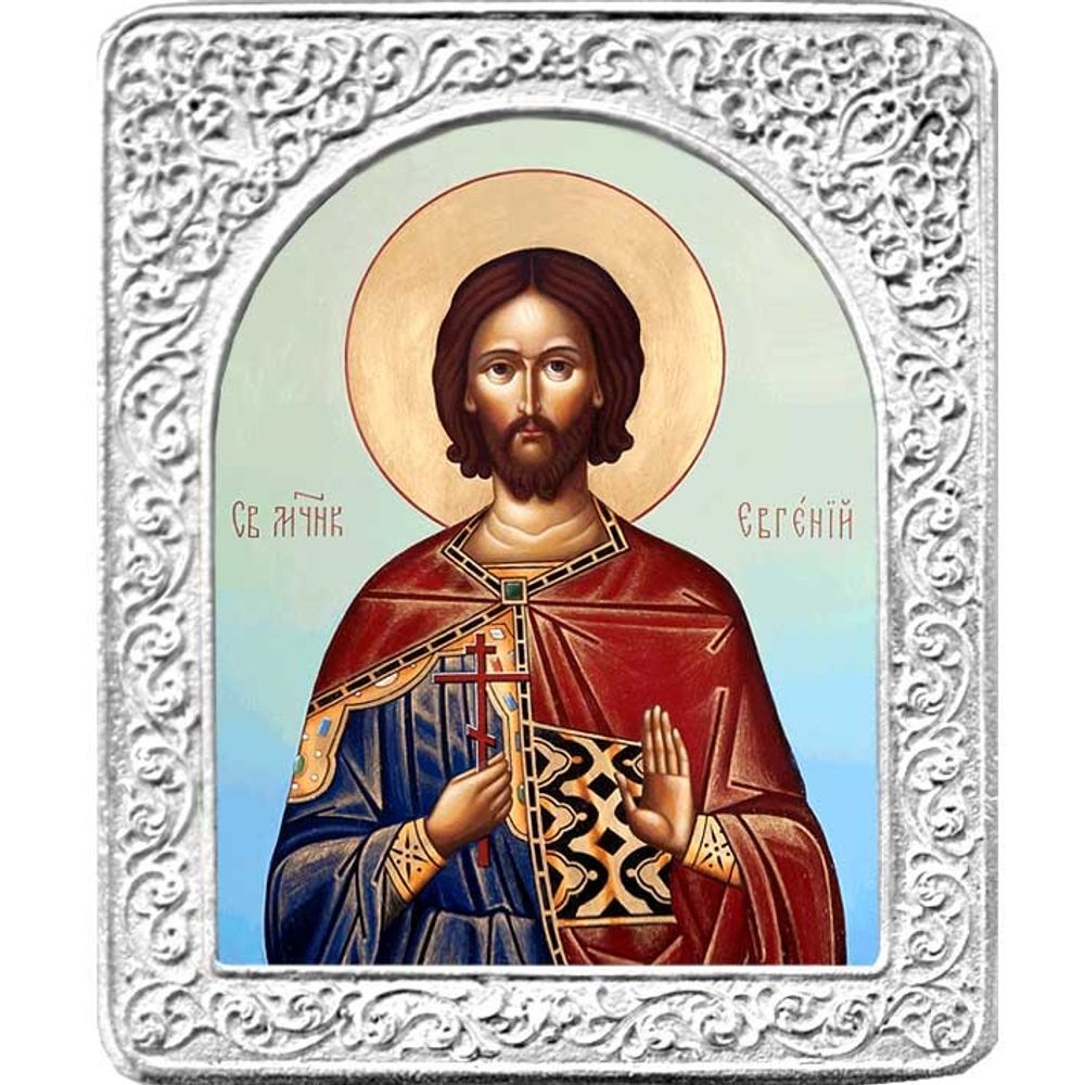 Святой Евгений. Маленькая икона в серебряной раме.