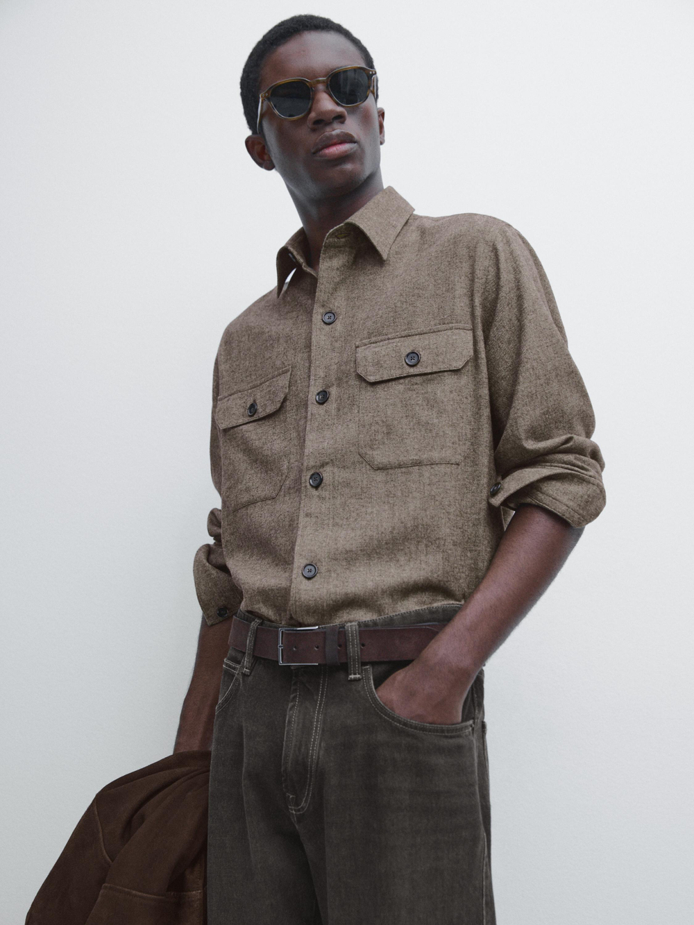 Massimo Dutti Тонкая кашемировая куртка с карманами, коричневый