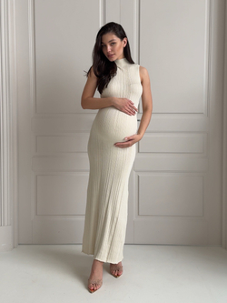 Платье вязаное, базовое, с горлом, длинное, без рукавов