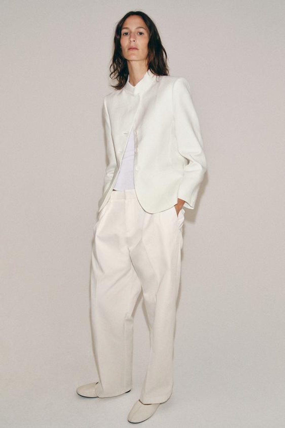 ZARA БЛЕЙЗЕР ИЗ 100% ЛЬНА — ZW COLLECTION, БЕЛЫЙ