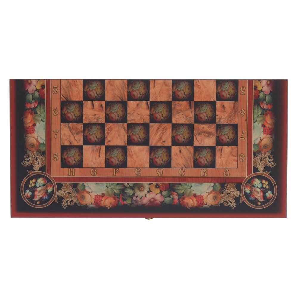 GAEM Игра настольная 3 в 1 (шахматы, шашки, нарды) "Цветы", L50 W25 H6 см