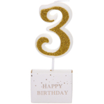 Свеча для торта Цифра Иллюзия «3» 9.5 см, золото