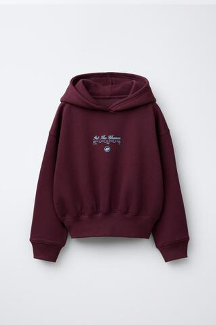 ZARA ХУДИ JOGGING С НАДПИСЬЮ И КАПЮШОНОМ, БУРГУНДИ