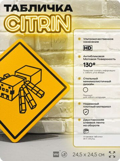 Табличка декоративная "Майнкрафт, Паук, Minecraft" на дверь и стену, прикольная штука в подарок геймеру, декоративный знак, 24,5х24,5 см, Айдентика Технолоджи
