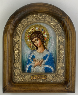 Дивеевская икона с рукописным ликом из бисера Ангела Хранителя.