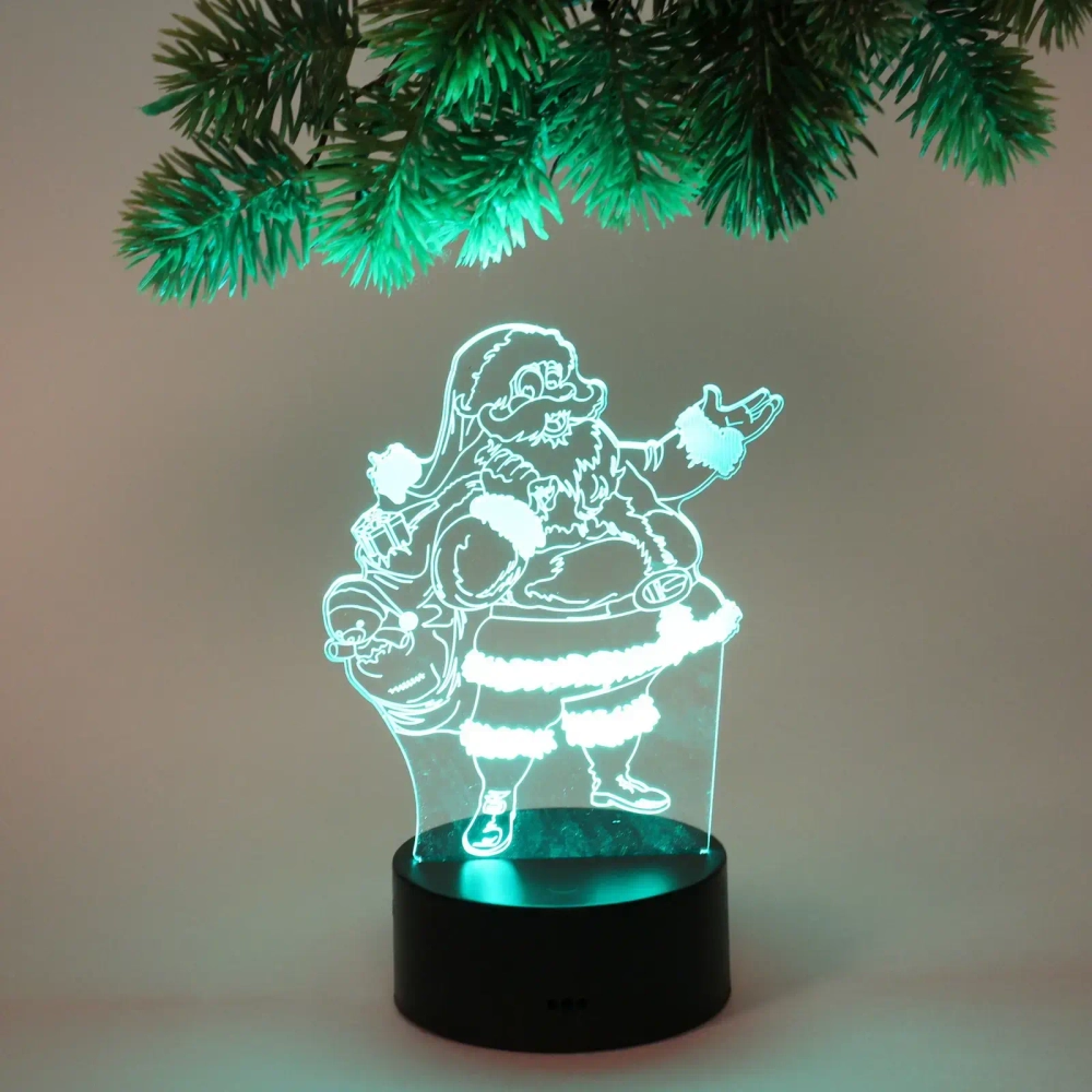 Светильник ночник «3D-Дедушка Мороз» на пластиковой подставке, с включателем USB