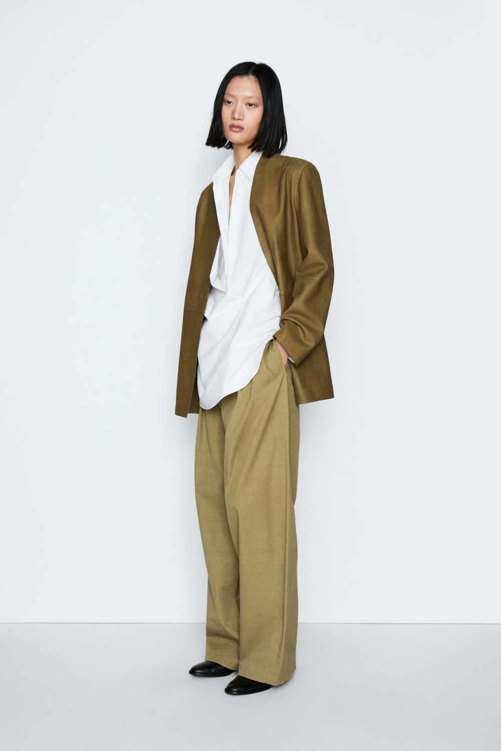 Massimo Dutti Плиссированные брюки с перекрестной застежкой - STUDIO, хаки