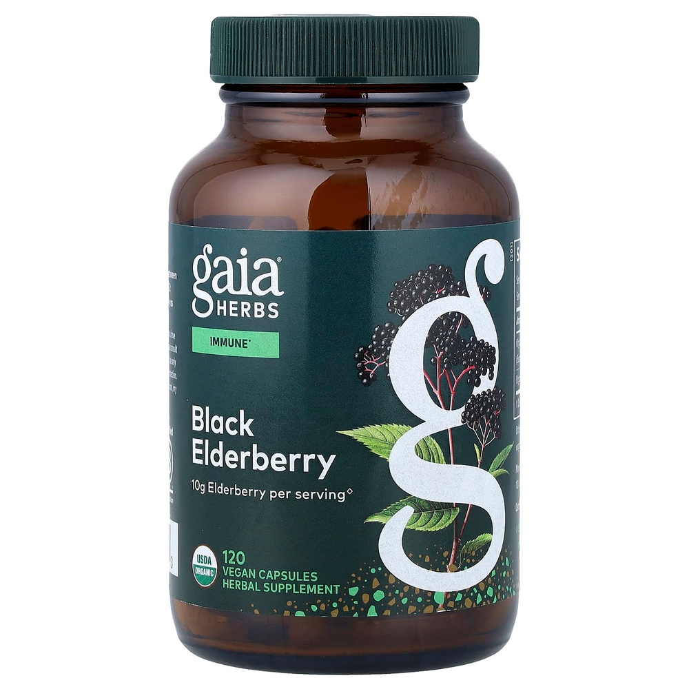 Gaia Herbs, черная бузина с плодами ацеролы, 120 веганских капсул