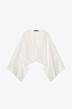 ZARA КИМОНО-НАКИДКА АСИММЕТРИЧНОГО КРОЯ, ЖЕЛТОВАТО-БЕЛЫЙ