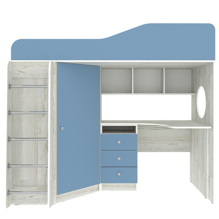 Кровать-чердак КарИВи Кадет 1 с металлической лестницей Винтерберг Светло-синий, голубой