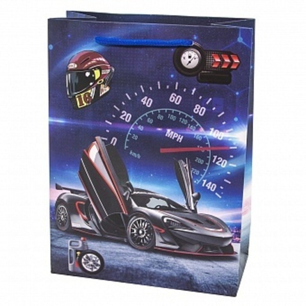 Пакет подарочный Гоночный суперкар Синий 24*18*9 см.