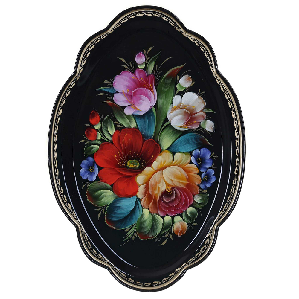 Жостовский поднос декоративный, размер 32х22 см (A11), металлический